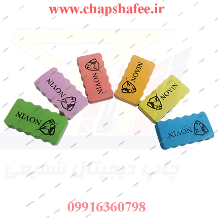 تخته پاکن اسفنجی مغناطیسی در رنگ‌های متنوع (سبز، بنفش، قرمز، نارنجی، زرد، آبی) برای تخته وایت‌برد.