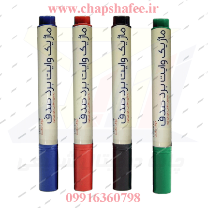 مجموعه چهار عددی ماژیک وایت برد نوک تخت صدف در رنگ‌های آبی، قرمز، مشکی و سبز